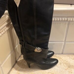 Charles David Leather Buckled Black Heeled Boots - Retails $525